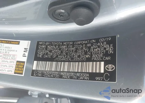 2020 Toyota Corolla Se из США, поврежденный, VIN JTDS4RCEXLJ005570